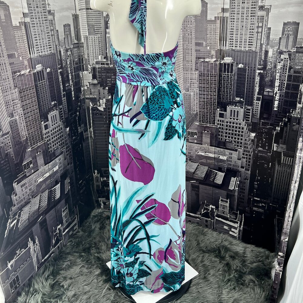 Soma Aqua Teal & Purple Floral Halter Maxi Dress - Picture 5 of 7